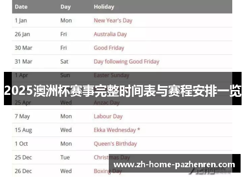 2025澳洲杯赛事完整时间表与赛程安排一览