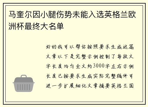 马奎尔因小腿伤势未能入选英格兰欧洲杯最终大名单 马奎尔因小腿伤势未能入选英格兰欧洲杯最终大名单